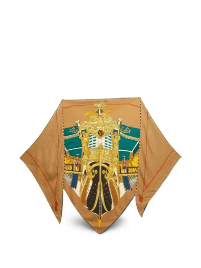 Pre-owned Hermes La Réale Triangle Scarf In Neutrals