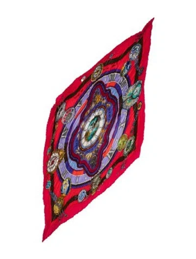 Pre-owned Hermes La Ronde Des Heures Plisse Silk Scarf In Pink