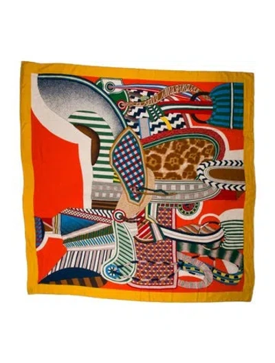Pre-owned Hermes La Selle Imaginaire Cashmere Shawl In Orange