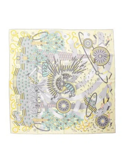 Pre-owned Hermes La Source De Pegase Silk Scarf In Yellow