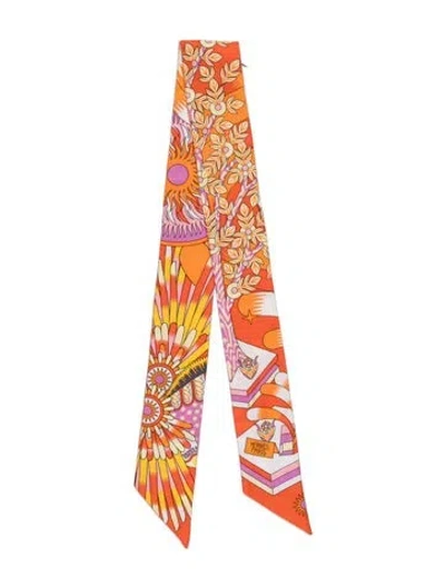 Pre-owned Hermes La Source De Pegase Silk Twilly Scarf In Orange