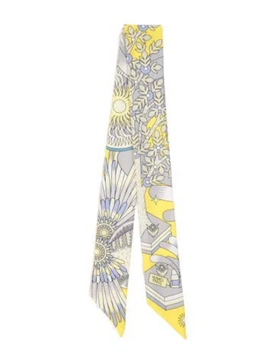 Pre-owned Hermes La Source De Pegase Silk Twilly Scarf In Yellow