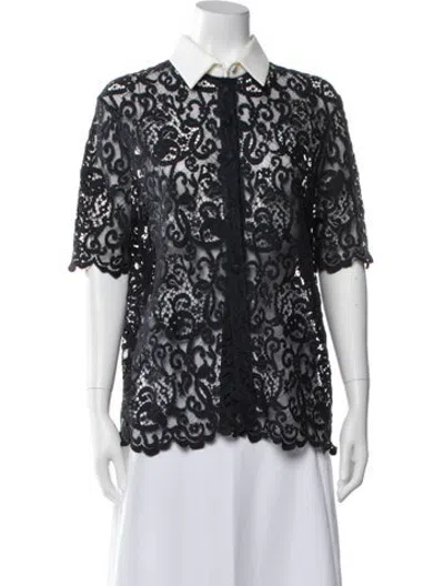 Pre-owned Hermes Lace Pattern Short Sleeve Blouse In Blue