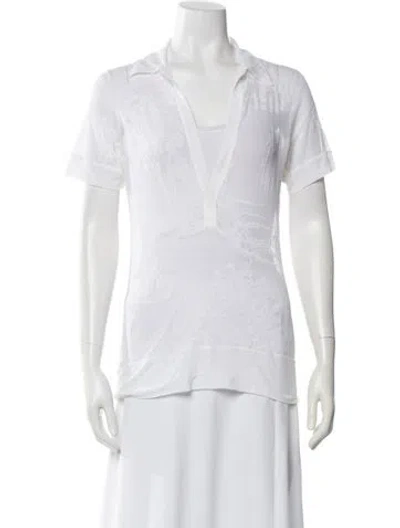 Pre-owned Hermes Lace Pattern Short Sleeve Top In White