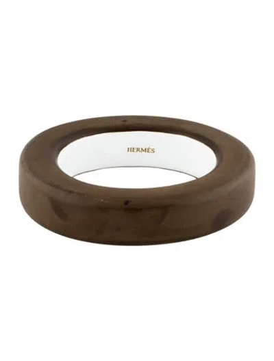 Pre-owned Hermes Lacquer & Wood Ariodante Bangle, 7.25" In Multi