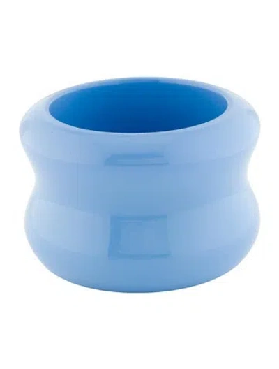 Pre-owned Hermes Lacquer & Wood Isis Bangle Bracelet, 7" In Blue