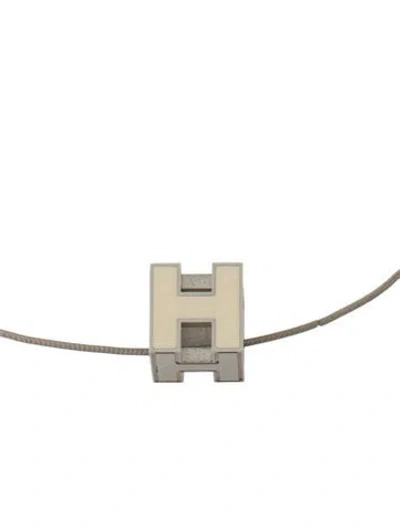 Pre-owned Hermes Lacquer Cage D'h Pendant Necklace, 16.5" In White
