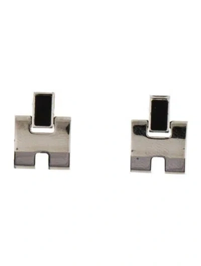Pre-owned Hermes Lacquer Eileen Drop Earrings In Black