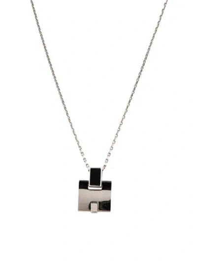 Pre-owned Hermes Lacquer Eileen Pendant Necklace, 19" In Black