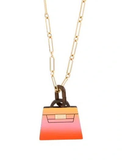 Pre-owned Hermes Lacquer Fusion Amulette Kelly Pendant Necklace, 33.25" In Black/orange/pink