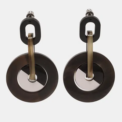 Pre-owned Hermes Lacquer Horn Silver Tone Earrings