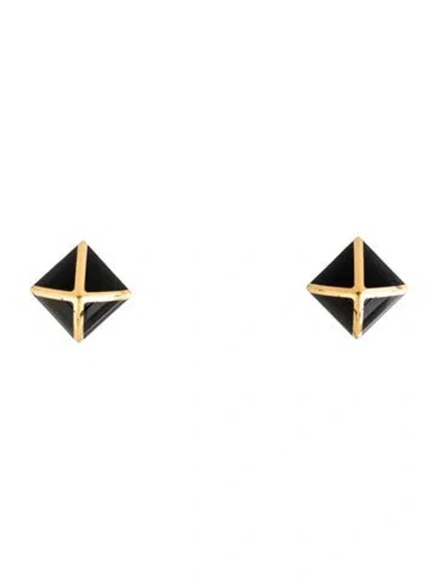 Pre-owned Hermes Lacquer Medor Stud Earrings In Black