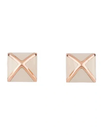 Pre-owned Hermes Lacquer Medor Stud Earrings In White