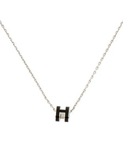Pre-owned Hermes Lacquer Mini Pop H Pendant Necklace, 15.5" In Black