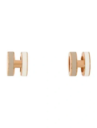 Pre-owned Hermes Lacquer Mini Pop H Rocabar Stud Earrings In Neutral