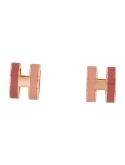 Pre-owned Hermes Lacquer Mini Pop H Rocabar Stud Earrings In Pink