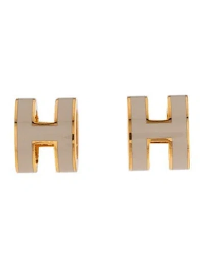 Pre-owned Hermes Lacquer Mini Pop H Stud Earrings In Grey