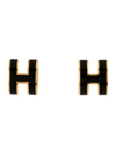 Pre-owned Hermes Lacquer Mini Pop H Stud Earrings In Multi