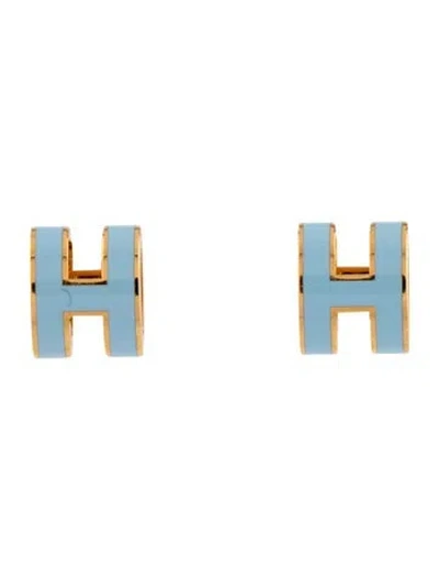 Pre-owned Hermes Lacquer Mini Pop H Stud Earrings In Multi