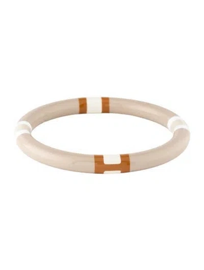 Pre-owned Hermes Lacquered & Wood H Equipe Bangle Bracelet, 8" In Brown/neutrals/white