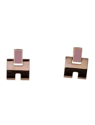 Pre-owned Hermes Lacquered Eileen Drop Earrings In Pink