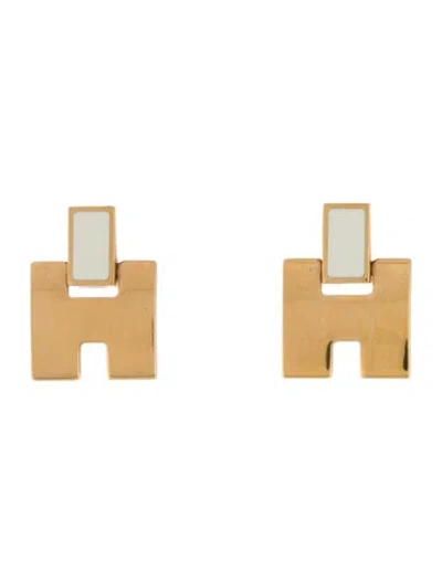 Pre-owned Hermes Lacquered Eileen Drop Earrings In White