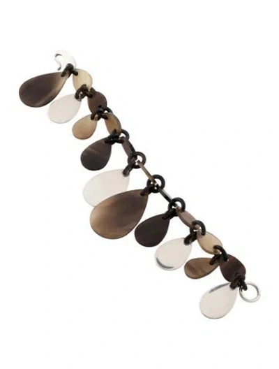 Pre-owned Hermes Lacquered Horn & Wood Station Bracelet, 6.75" In Multi