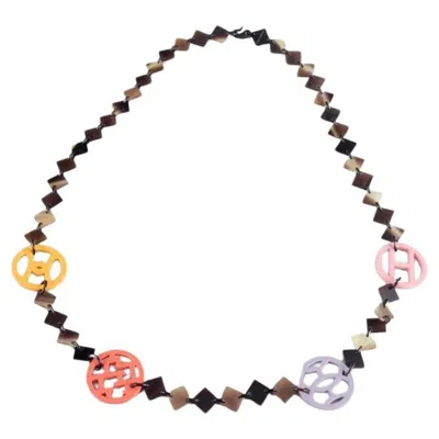 Pre-owned Hermes . Lacquered Horn Necklace With Colored Logo Details. In Multi