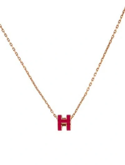 Pre-owned Hermes Lacquered Mini Pop H Pendant Necklace, 15.75" In Pink