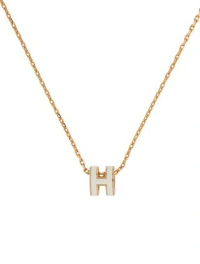 Pre-owned Hermes Lacquered Mini Pop H Pendant Necklace, 15.75" In White