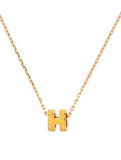 Pre-owned Hermes Lacquered Mini Pop H Pendant Necklace, 16" In Yellow