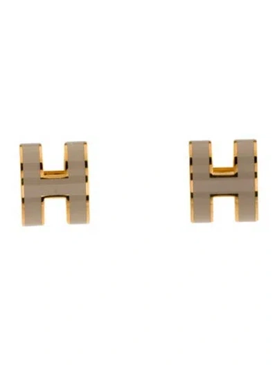 Pre-owned Hermes Lacquered Mini Pop H Stud Earrings In Brown