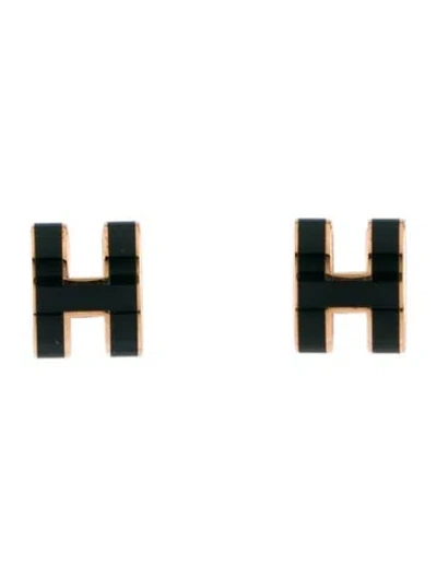Pre-owned Hermes Lacquered Mini Pop H Stud Earrings In Green