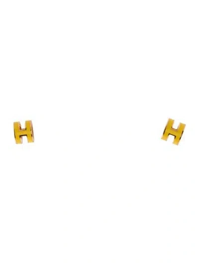 Pre-owned Hermes Lacquered Mini Pop H Stud Earrings In Yellow