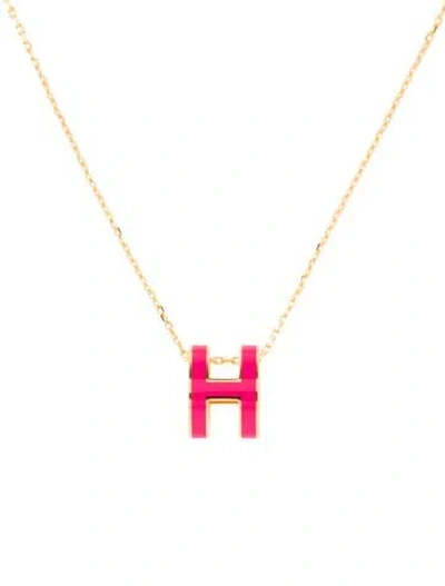 Pre-owned Hermes Lacquered Pop H Pendant Necklace, 15.75" In Pink