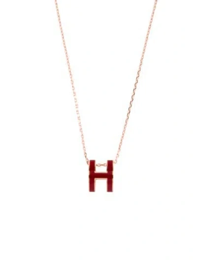 Pre-owned Hermes Lacquered Pop H Pendant Necklace, 16" In Red