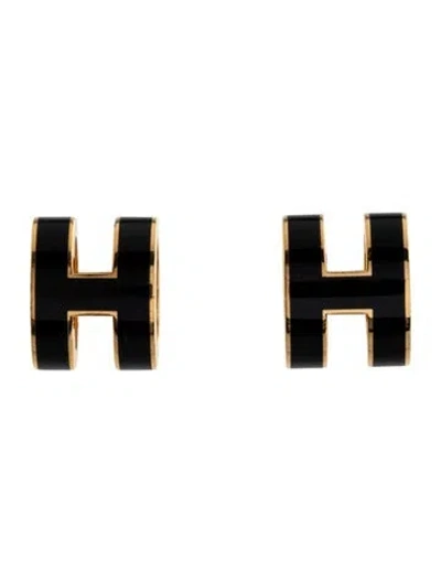 Pre-owned Hermes Lacquered Pop H Stud Earrings In Black
