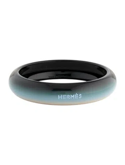 Pre-owned Hermes Lacquered Wood Fusion Bangle, 7.75" In Black/blue/brown