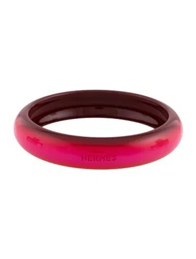 Pre-owned Hermes Lacquered Wood Fusion Bangle, 8.25" In Pink