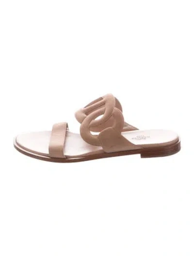 Pre-owned Hermes Lagune Chaîne D'ancre Insignia Slides In Brown