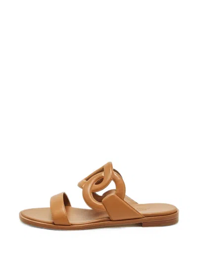 Pre-owned Hermes Lagune Interlocking-link Sandals In Brown