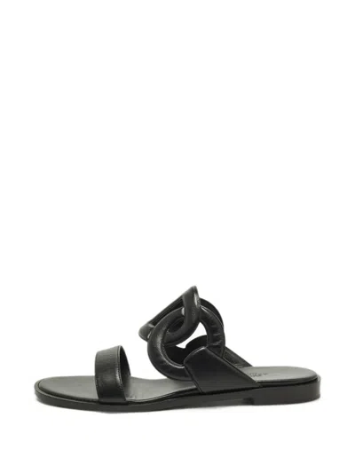 Pre-owned Hermes Lagune Leather Sandals In Black