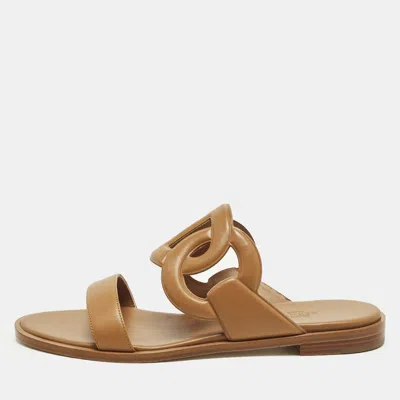 Pre-owned Hermes Lagune Size 39 Brown Leather Flat Slide