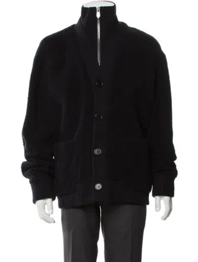 Pre-owned Hermes Lamb Fur Mock Neck Cardigan In Blue