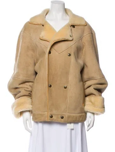 Pre-owned Hermes Lamb Leather Faux Fur Coat In Neutral