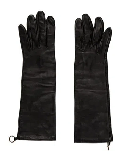 Pre-owned Hermes Lambkin Gloves In Black