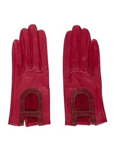 Pre-owned Hermes Lambskin & Alligator Gloves In Red