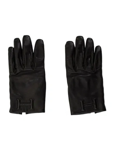 Pre-owned Hermes Lambskin Bastille Gloves In Black