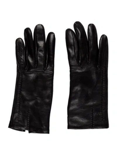 Pre-owned Hermes Lambskin Cashmere H Gloves In Black