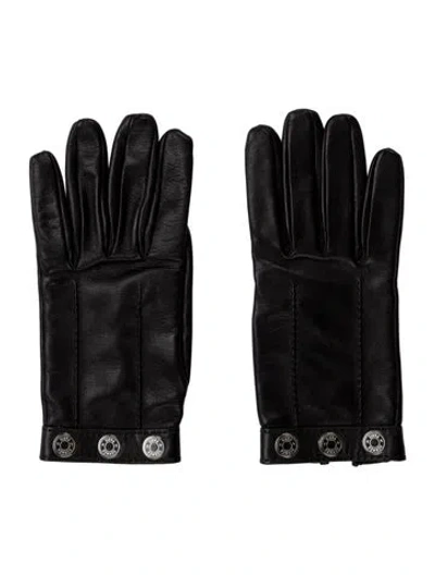 Pre-owned Hermes Lambskin Clou De Selle Gloves In Black